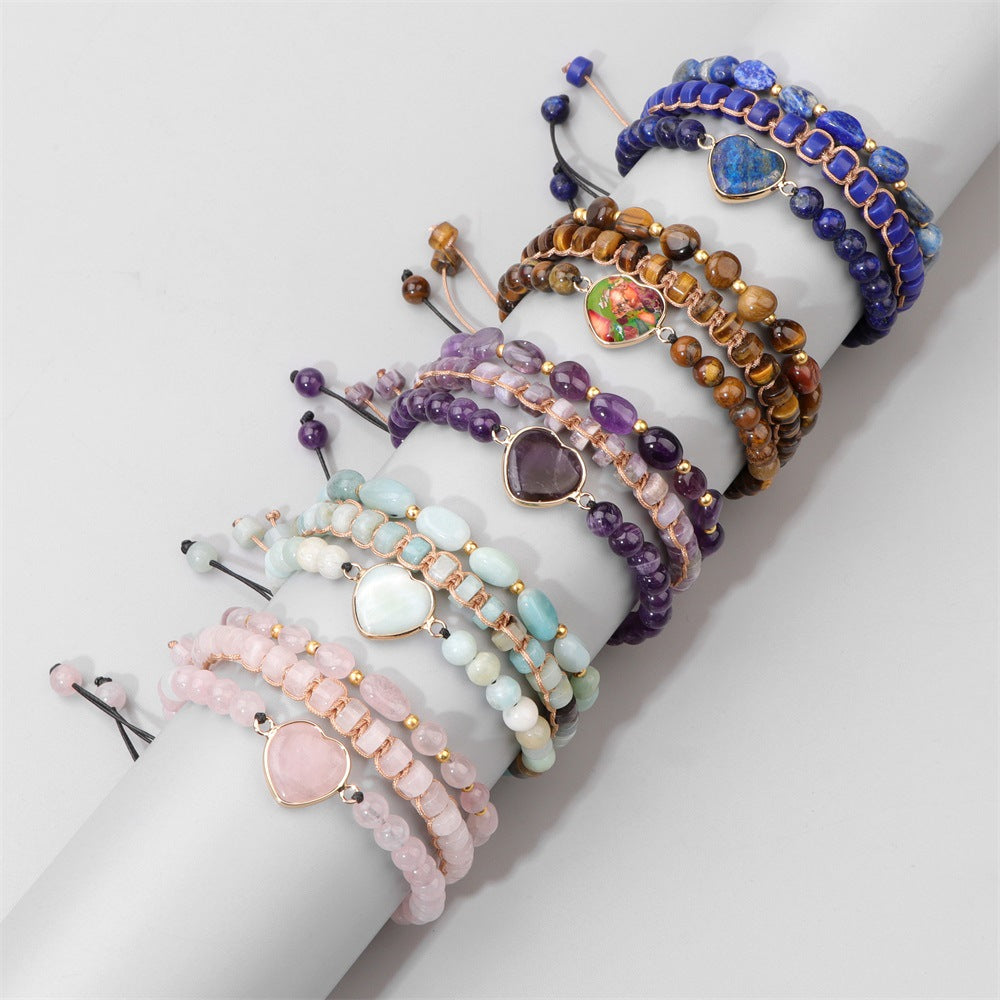 Wholesale Woven Crushed Stone Beads Love Heart Agate Bracelet