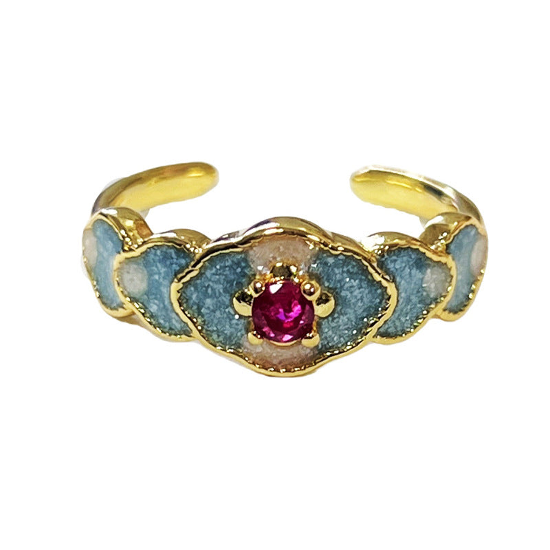 Wholesale Chinese style blue lace enamel niche ring