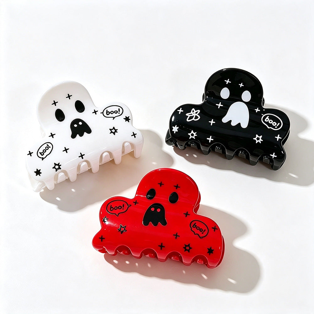 Wholesale Dark  Ghost Acrylic Hair Claw Clip Cartoon Rhinestone Print Hair Accessory For Girls Trendy Party Gift Boutique Resale