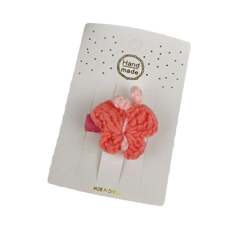 Wholesale Children's Wool Butterfly Sweet Girl Side Clip Bangs Knitted Hair Accessories for Women