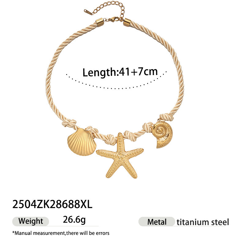 Wholesale Tyna European and American Light Luxury 18K Gold Stainless Steel Conch Sea Star Sun Thick Rope Necklace All-match Cross-border Trendy Jewelry