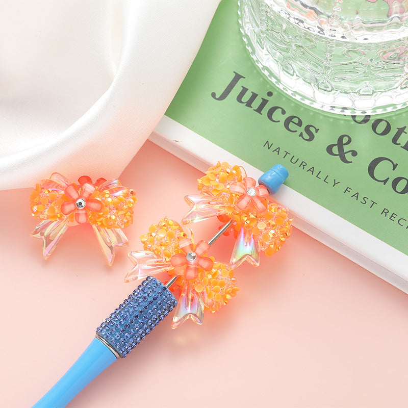 Wholesale 10pcs Heavy Diamond Cherry Blossom Bow Straight Hole Loose Beads