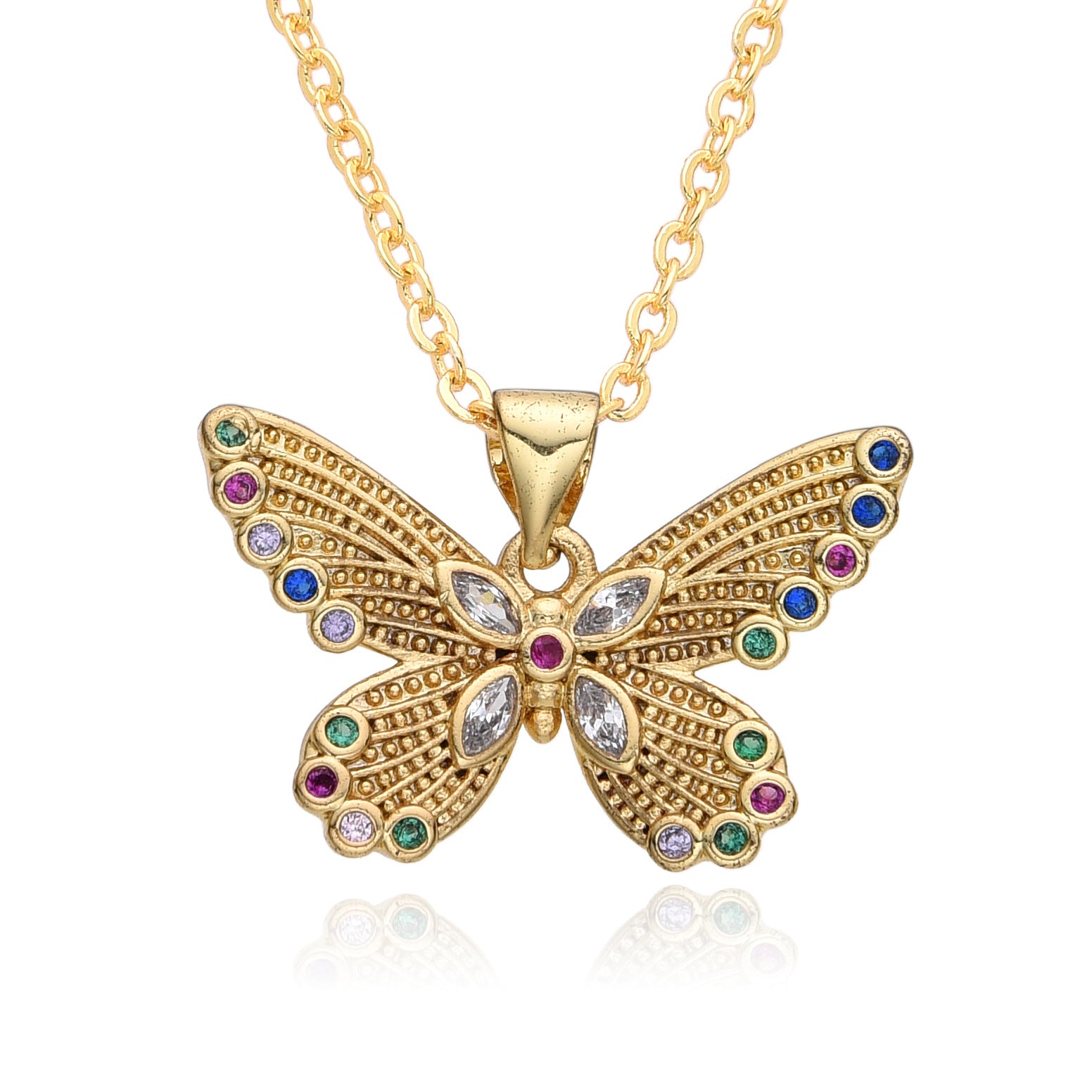 Wholesale Copper Gold Plated Micro-paved Butterfly Pattern Necklace