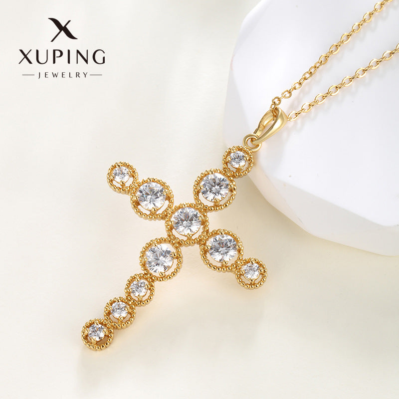 Wholesale Copper Micro Inlaid Zircon Cross Pendant, Personalized Hip-hop Character Necklaces