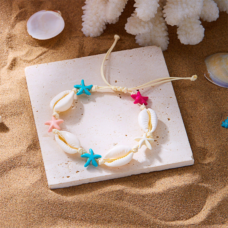 Wholesale Summer Bohemian Colorful Starfish Shell Braided Bracelet Necklace Set