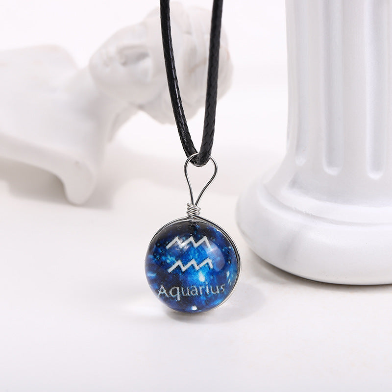 Wholesale Starry Sky Glowing Zodiac Sign Pendant Glass Forest System Fresh Clavicle Chain