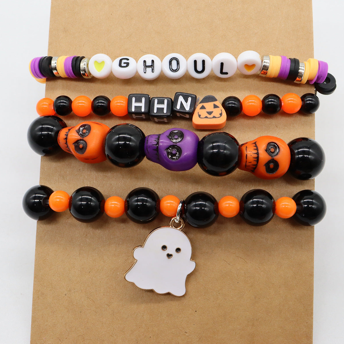 Wholesale Halloween Multi-layer Spider Pumpkin Ghost Skull Letter BOO Elastic Bracelet