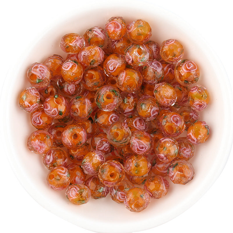 Wholesale 10pcs Golden Sand Flower Glass Round Beads