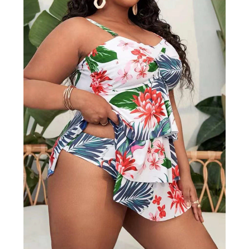 Wholesale Large Size Split Backless High Waist Printed Swimwear