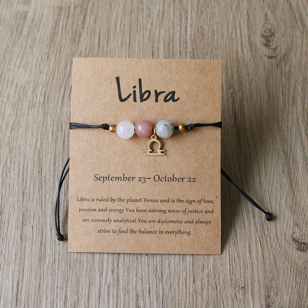 Wholesale Twelve zodiac signs  natural stone crystals hand woven rope