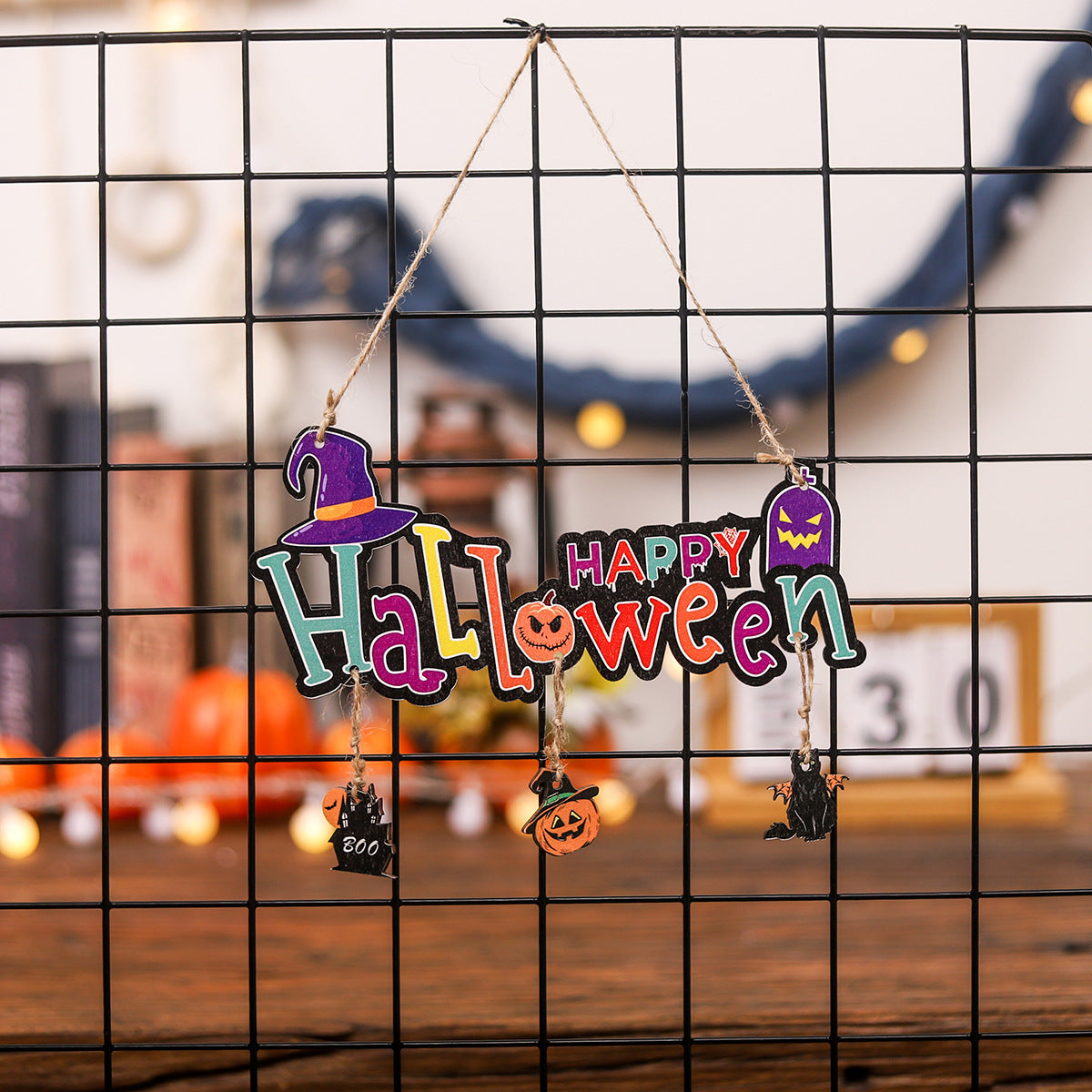 Wholesale Halloween Painted Pumpkin Witch Wooden Listing Party Atmosphere Props