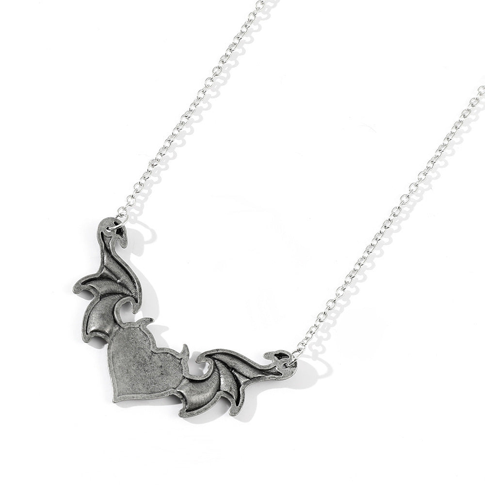 Wholesale Alloy Gothic Punk Heart Shape Demon Wings Necklace