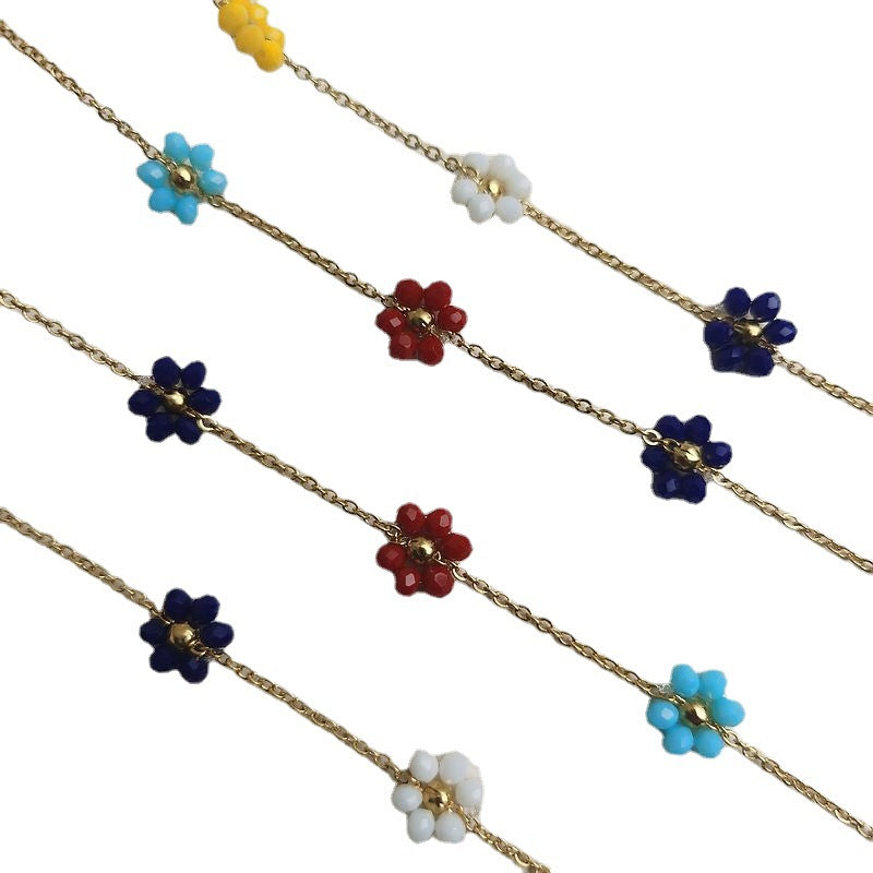 Wholesale DIY Material Golden Cross Titanium Steel Chain Hand-woven Copper Beads Crystal Small Flower Loose Chain Necklace Earrings Accessories