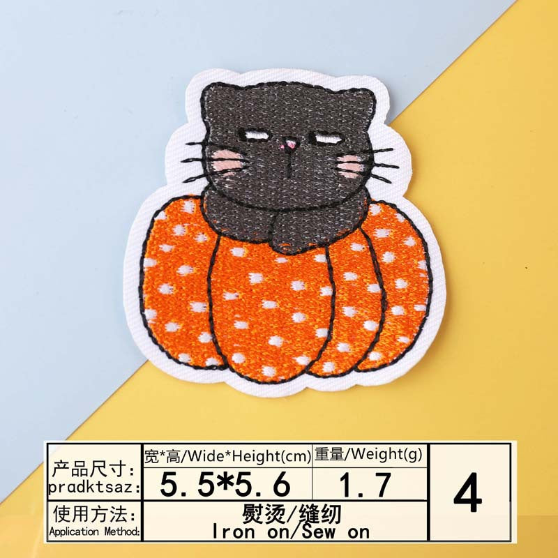 Wholesale  Embroidered Patch Dark Cartoon Kitten Pumpkin Clothing Decor Fashion Accessory