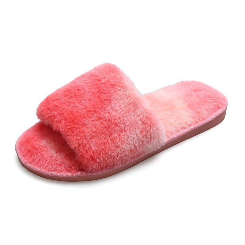 Wholesale Rubber Plush One Word Thin Sole Flat Heel Slippers