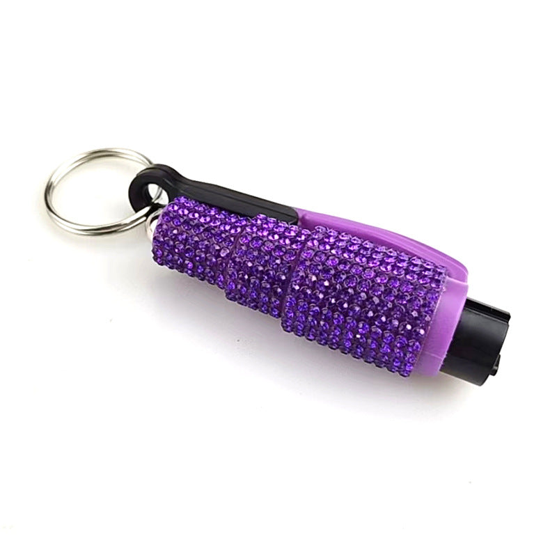 Wholesale Leopard Print Car Key Life Hammer with Diamond Car Plastic Keychain