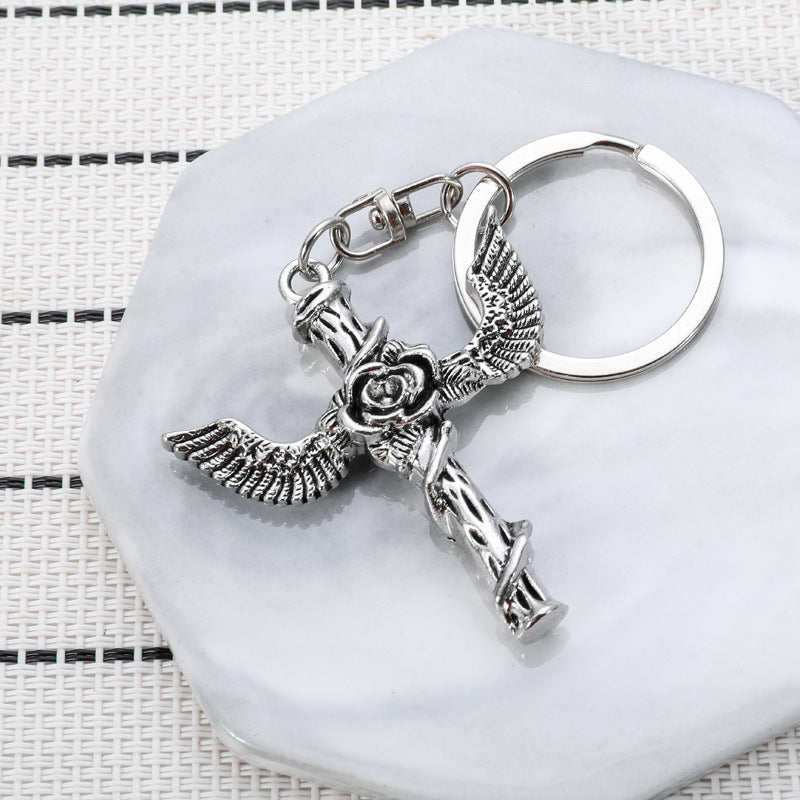 Wholesale Rose Wings Cross Keychain