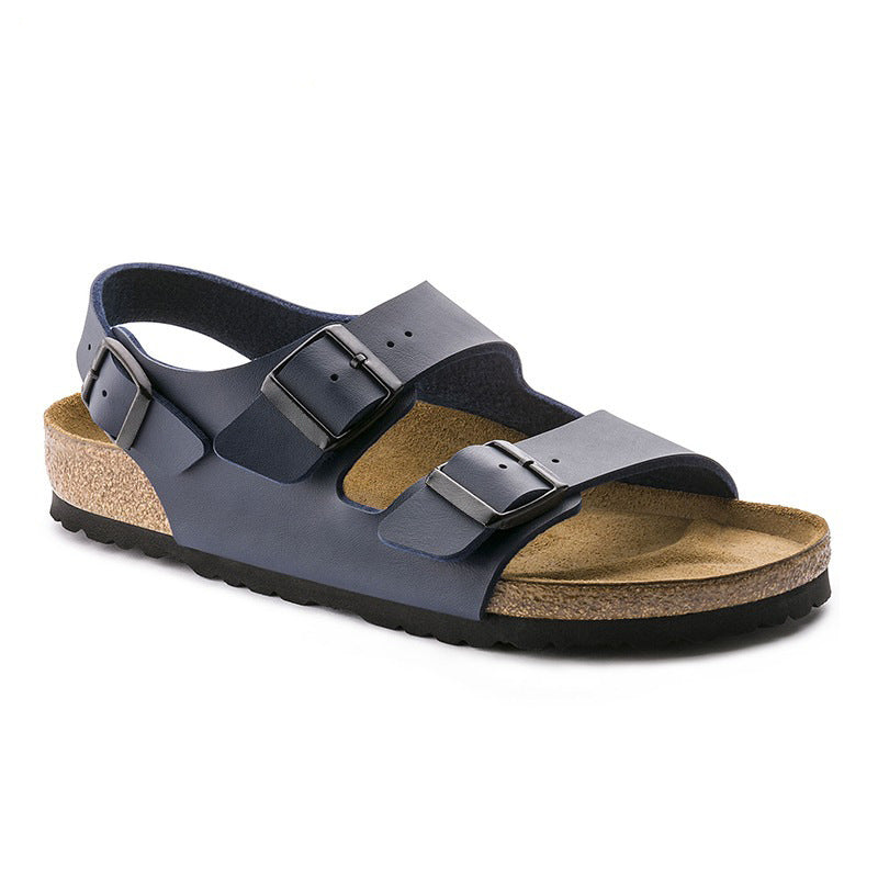 Wholesale Genuine Leather Thick-soled Double-breasted Sandals Casual All-match Bocken Flat Sandals