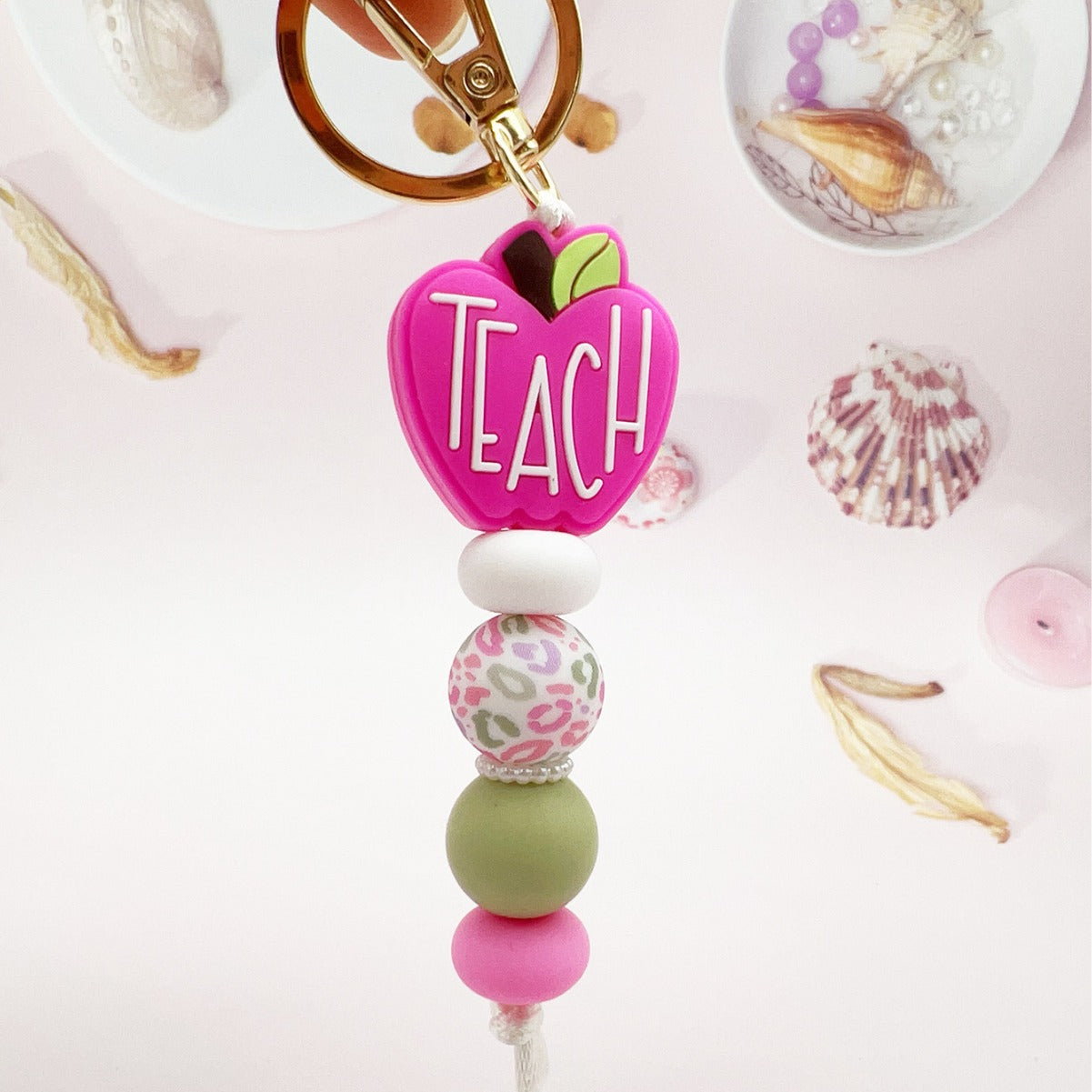 Wholesale Teachers'  Day Apple TEACH Silicone Color Silicone Beads Keychain