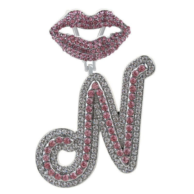 Wholesale Full Diamond Lips 26 Letters Pendant Necklace
