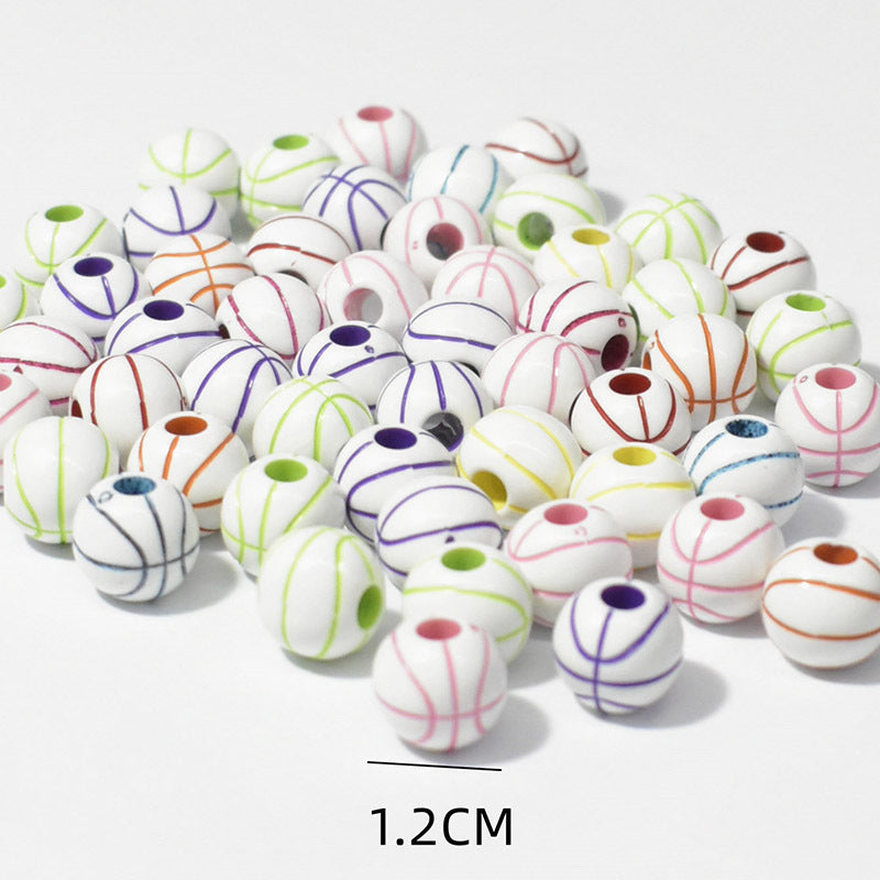 Al por mayor 600 piezas de 12 mm de fondo blanco, línea de color, baloncesto, béisbol acrílico cuentas sueltas
