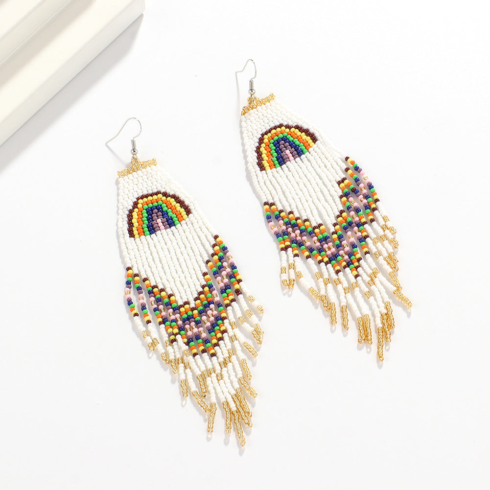 Wholesale Ethnic Style Braided Rice Beads Tassel Earrings
