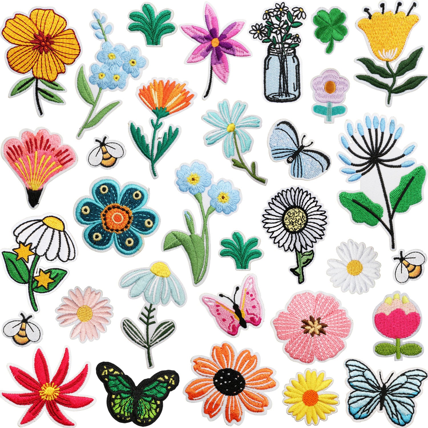 Wholesale Floral Embroidery Patch Butterfly And Bee Design Polyester Thread Clothing Decorative Accessory Everyday Gift Boutique Resale