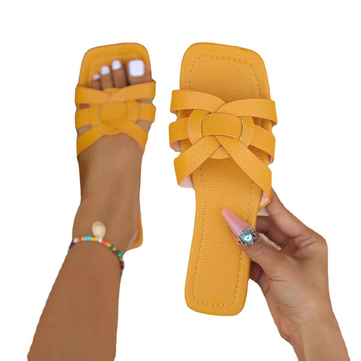 Wholesale Flat -bottomed Square Casual Hollow Slippers