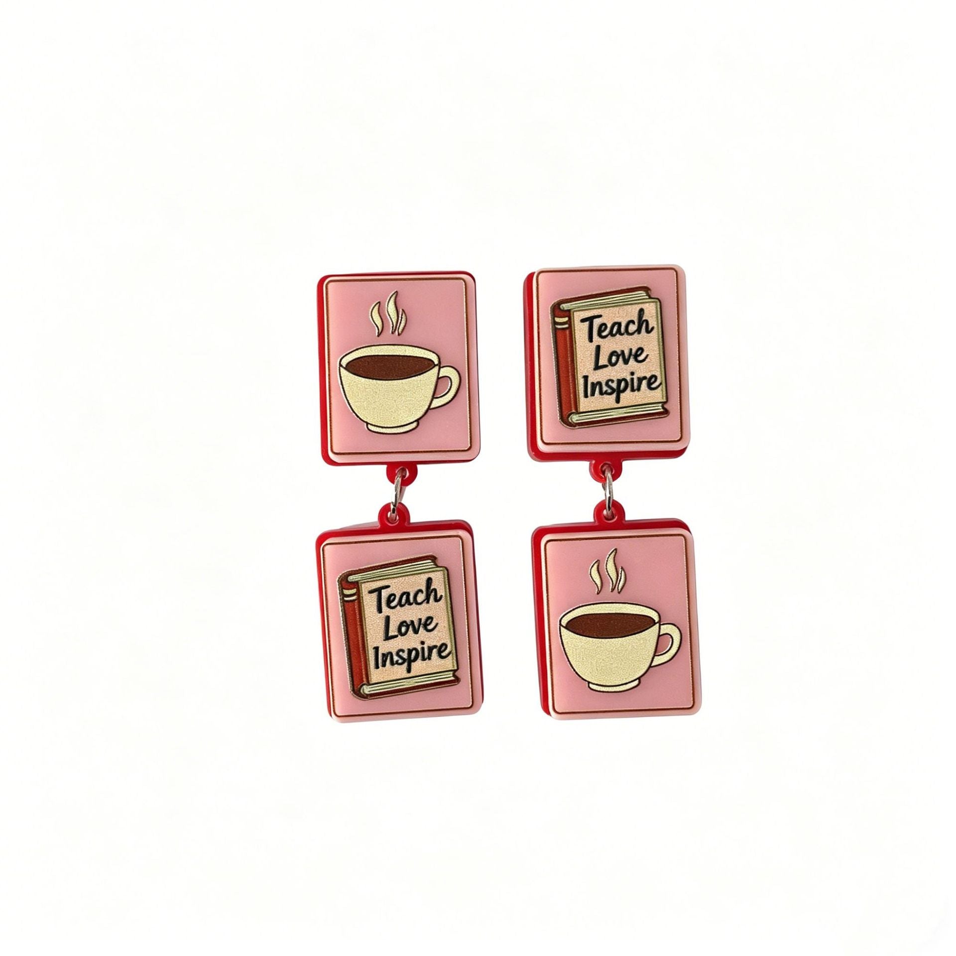 Wholesale Sweet Style Acrylic Drop Earrings With Book Coffee Cup Crayon Notebook Letter Motifs For School Graduation Party Everyday Wear