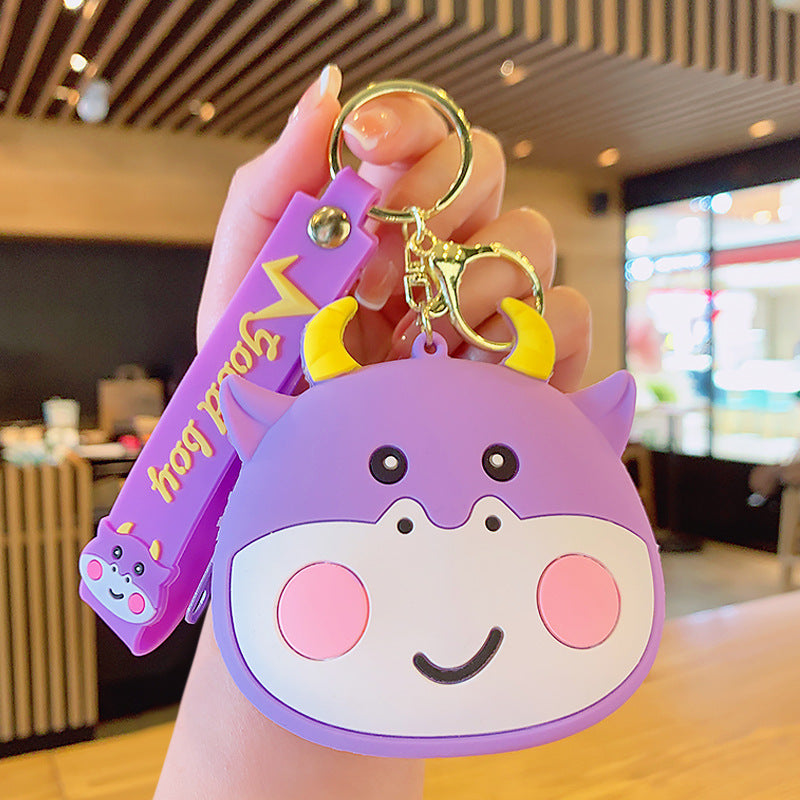 Llavero de monedera de monedas de vaca linda de pvc al por mayor