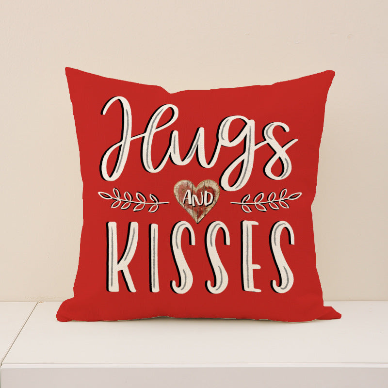 Wholesale Valentine' s Day Set Pillowcase Red  Heart  Lmitation Linen Pillowcase