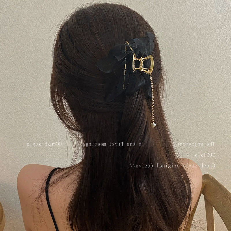 Wholesale Mesh Tassel Cloth Bow Hair Clip