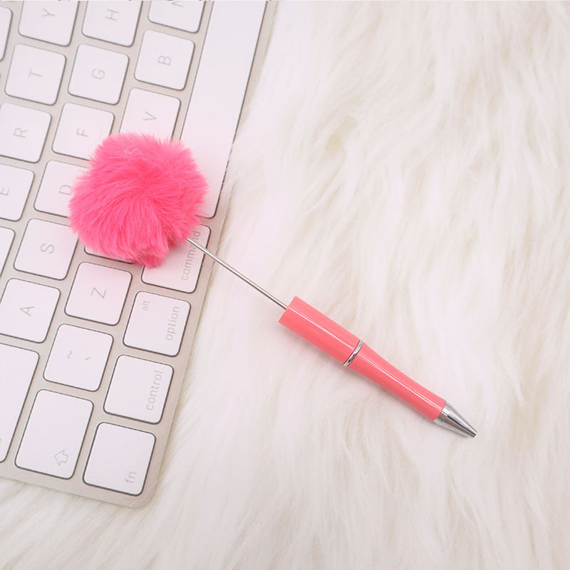 Wholesale 500pcs Beadable Pens Pom Pom Beadable Pen Leopard Print Plush Multicolor DIY Fluffy Pens