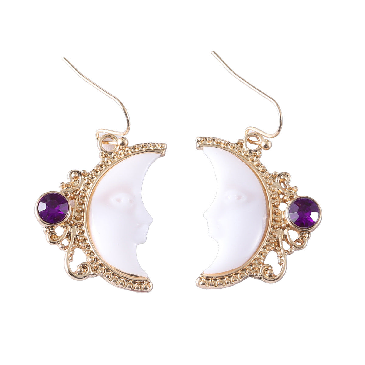 Wholesale Bohemian Moon Goddess Face Inlaid Gemstone Earrings