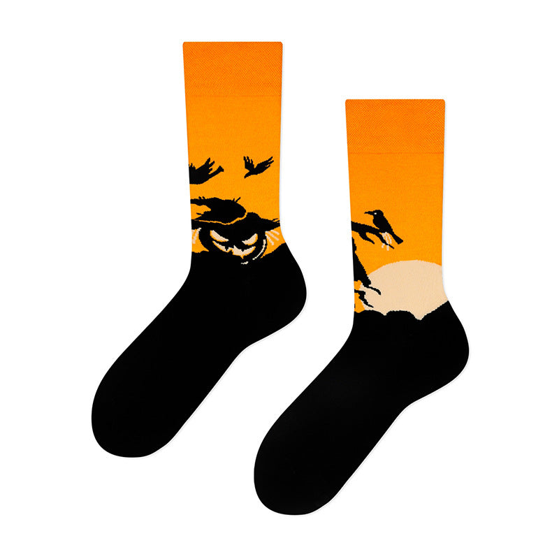 Wholesale Halloween Jacquard Asymmetric Couple Cotton Socks