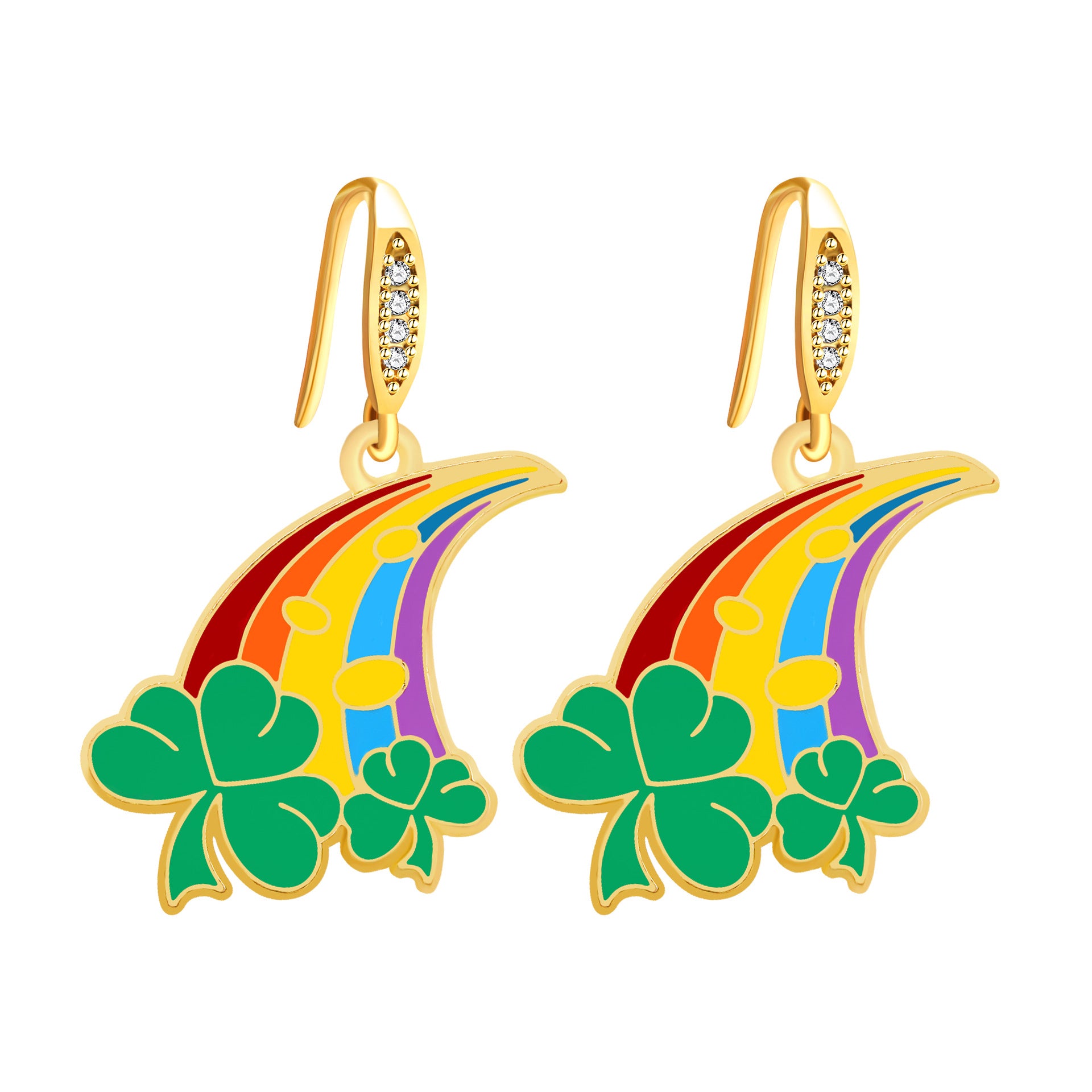 Wholesale St.  Patrick' s Day rainbow hat shamrock four-leaf clover earrings