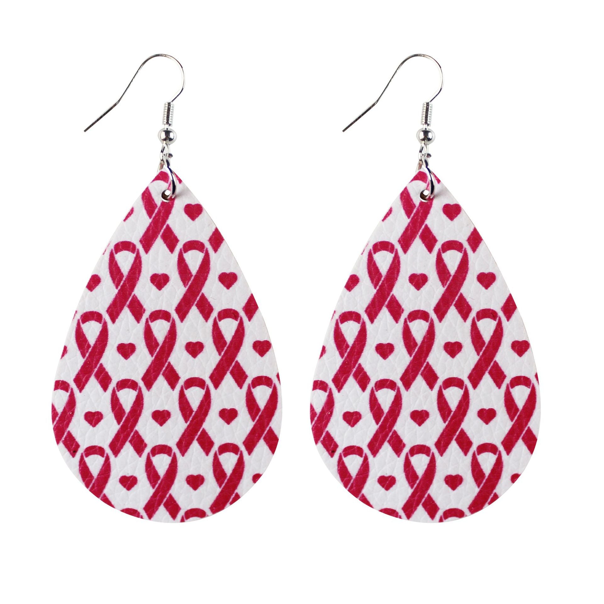 Wholesale  16 Pair Pink Ribbon Faux Leather Drop Earrings Women Breast Pendant Earrings