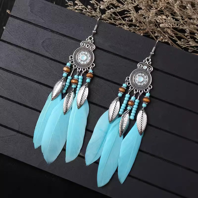 Wholesale Ethnic style super fairy high-end feather earrings