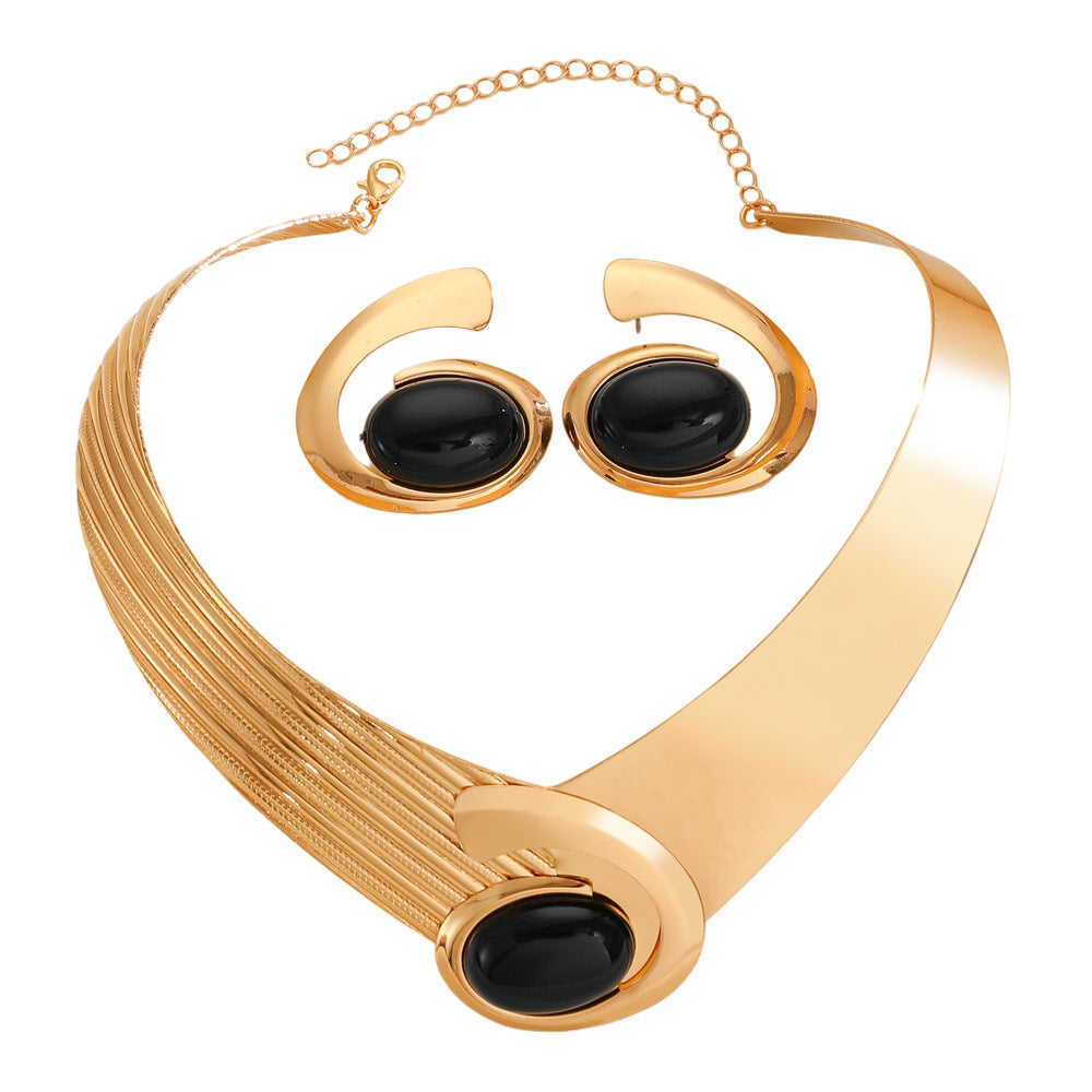 Wholesale Women S Gold Tone Oval Spiral Swirl Jewelry Set Necklace Earrings Bracelet Ring Chic Everyday Fashion Accessory For Boutique Resale