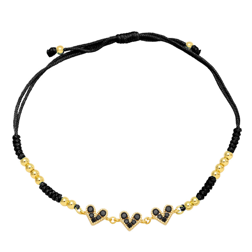 Pulsera tejida de mano de corazón de circón colorido al por mayor