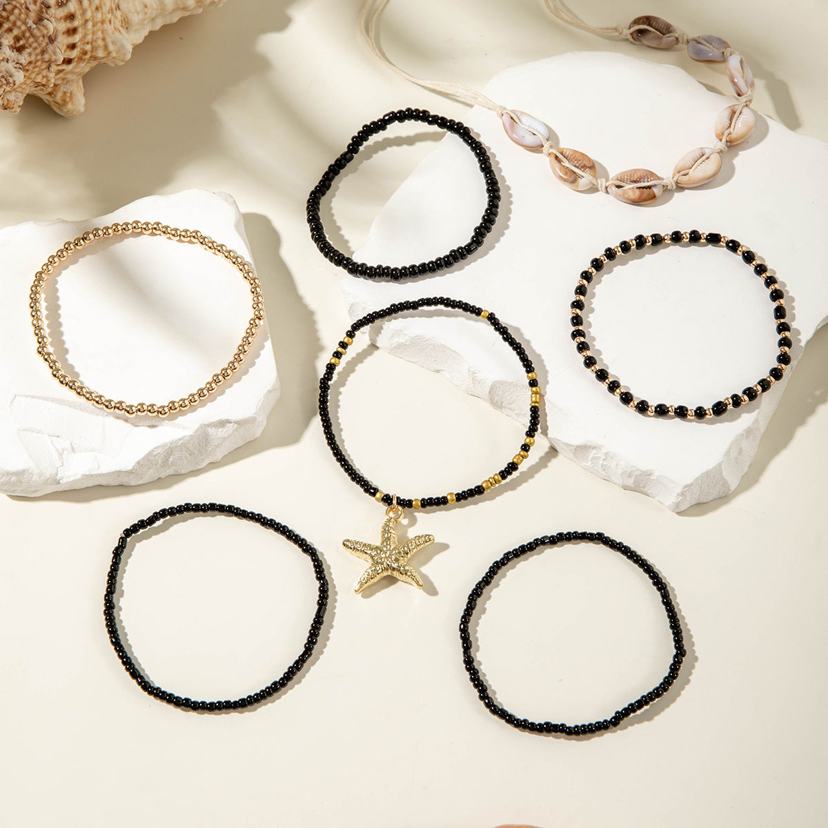 Wholesale Bohemian acrylic shell braided anklet seven-piece set