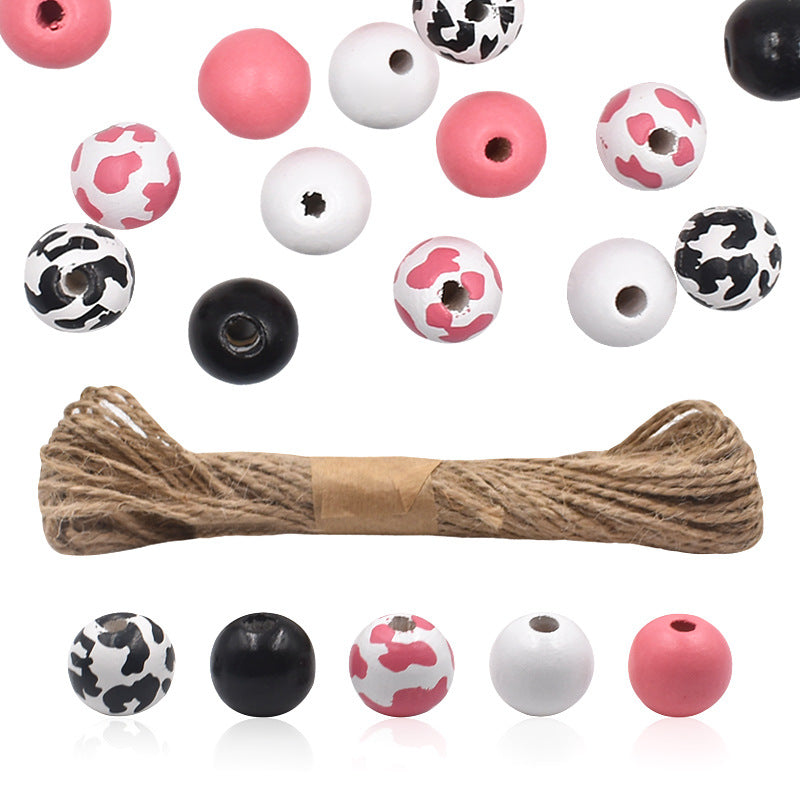 Wholesale 200PCS New 16MM Cow Print DIY Colored Wooden Round Beads