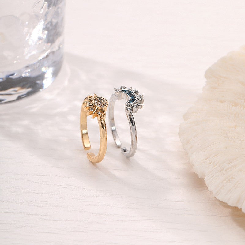 Wholesale Sun and Moon Shine Together, Stacked and Personalized, Simple Design, Diamond-set Sun and Moon Couple Rings