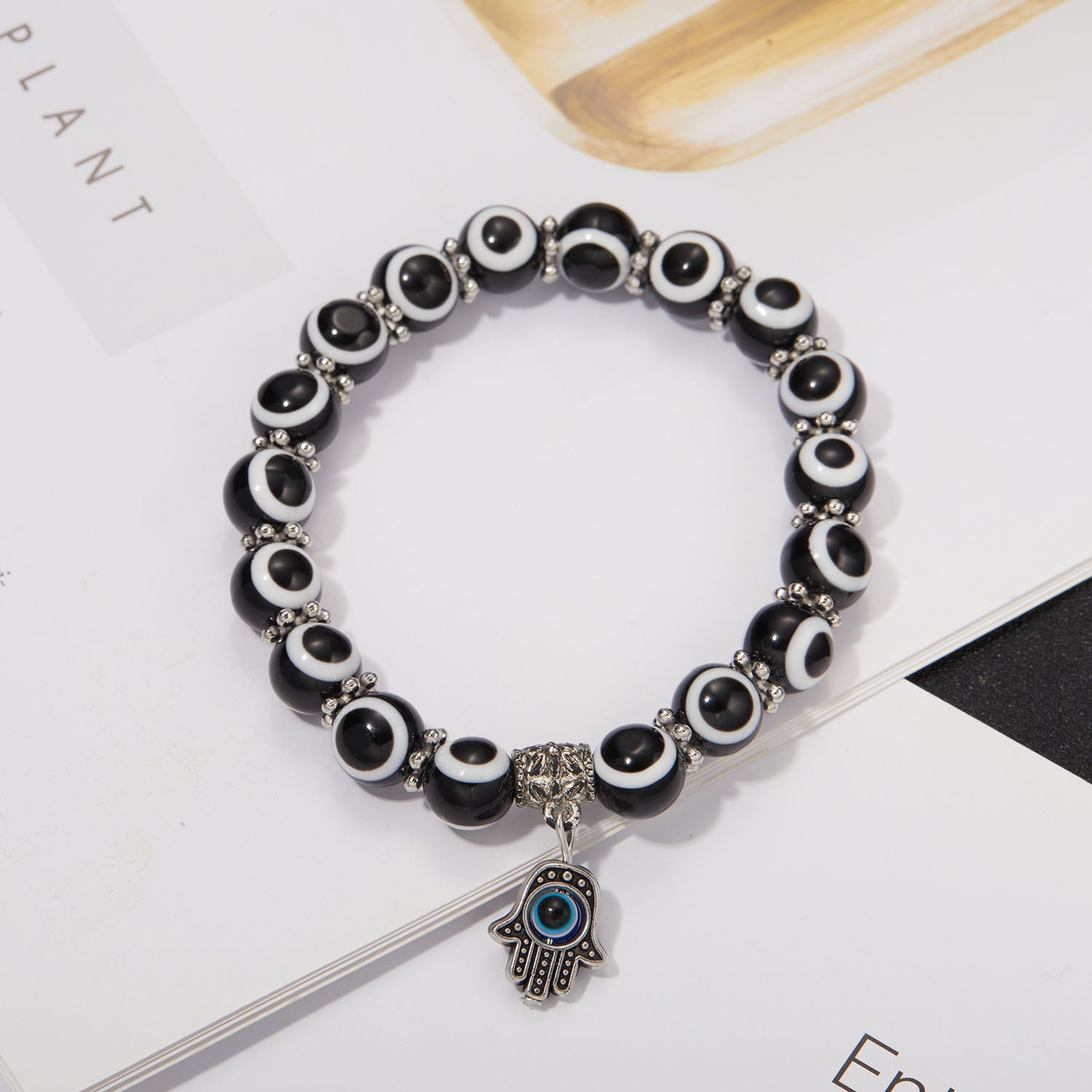Wholesale Palm Hollow Devil Eyes Beaded Elastic Bracelet