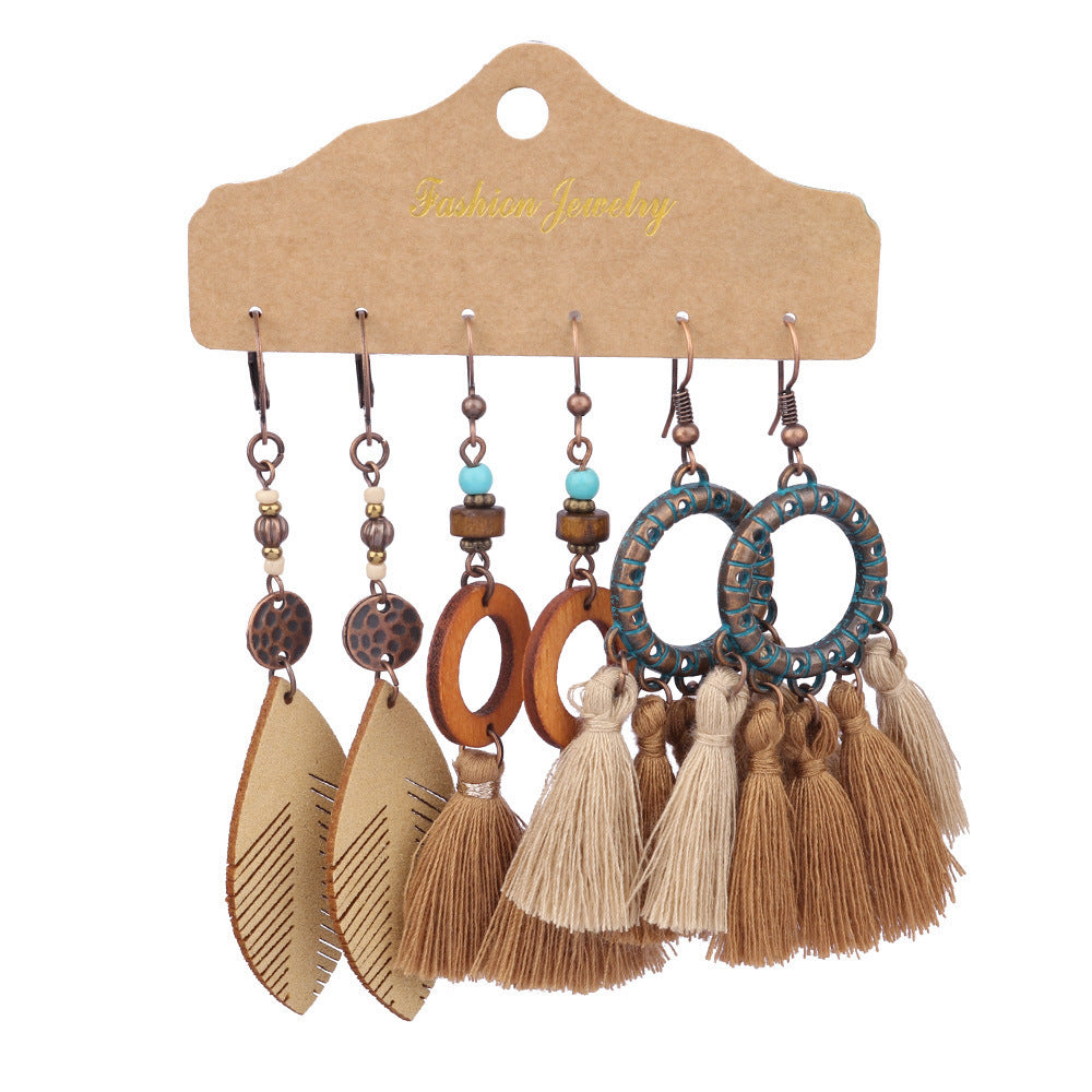 Wholesale Bohemian Colorful Tassel Drop Earrings Retro Alloy Electroplated Women S Fashion Jewelry Gift