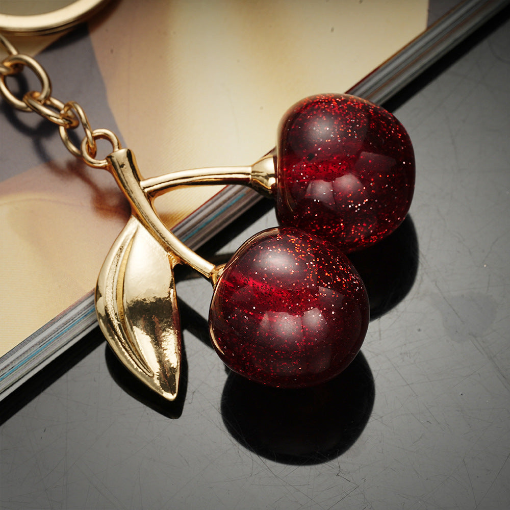 Wholesale Glitter transparent cherry fruit keychain accessories