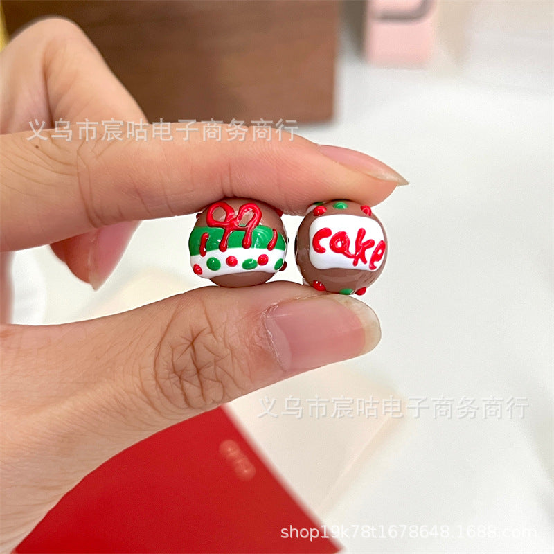 Wholesale 10pcs Coffee red Christmas Snowman hand painted beads