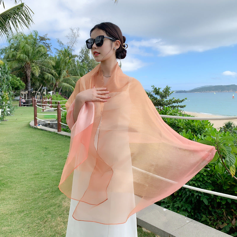 Wholesale Thin Sunscreen Long Gradient Silk Scarf