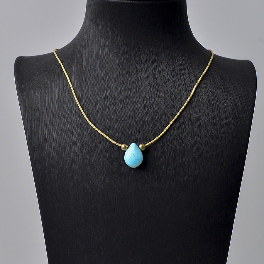 Wholesale Bohemian Turquoise Bead Necklace With Heart Pendant Zinc Alloy Electroplated Trendy Party Jewelry For Women Boutique Resale