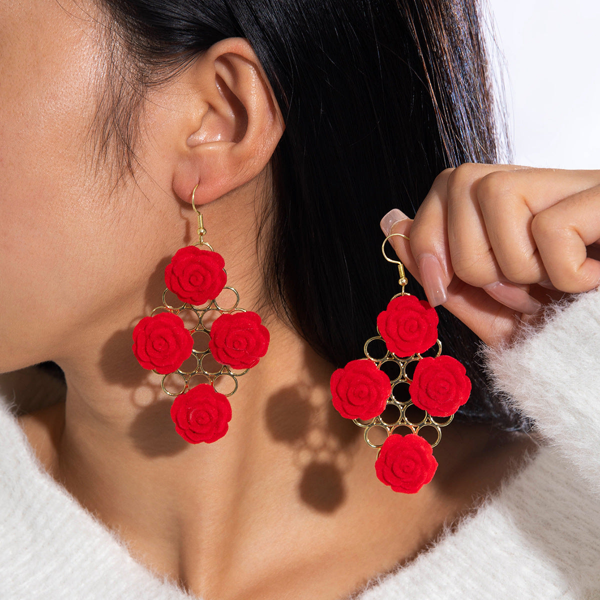 Wholesale Red Peach Heart Valentine' s Day Earrings